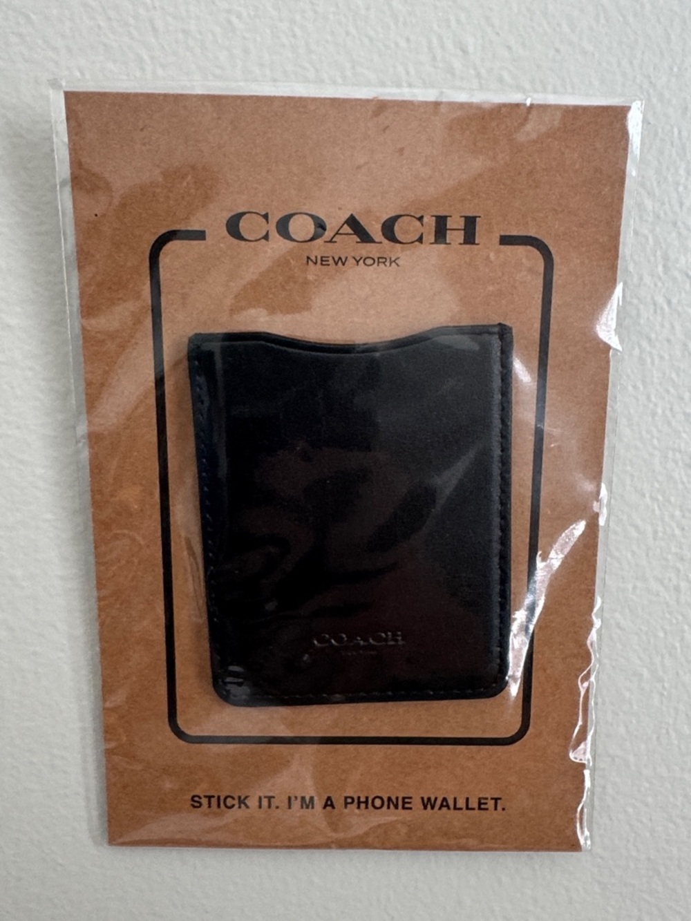 Coach Leather Stick-On Phone Wallet in Black